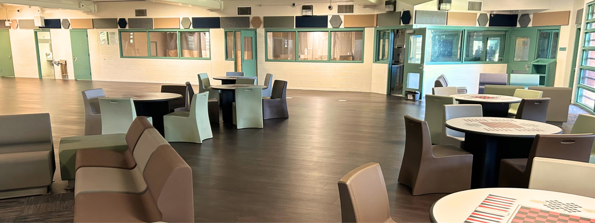 Picture of hall space with chairs and tables and rooms