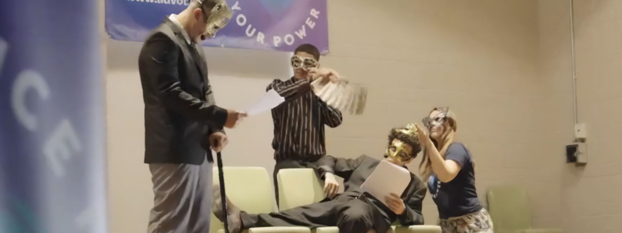 People wearing masks on their faces