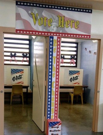 Probation staff members set up a voting booth at Barry J. Nidorf Juvenile Hall